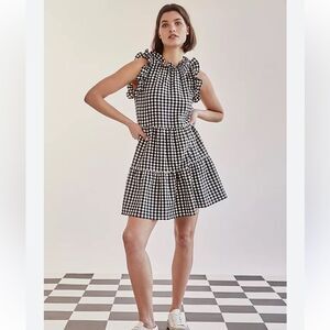 Maeve Anthropologie ruffled tiered  gingham Lida mini dress size XS